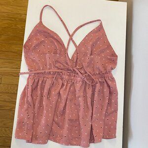 Papermoon pink strappy flowy tank top, Size L,